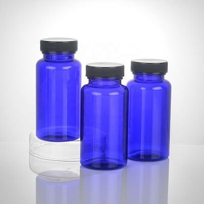 Wide Mouth Clear Blue Frosted Pill Supplement Capsules Empty Vitamin Plastic Bottle with Screw Cap Capsules Tablets PET Bottle