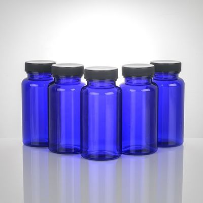 Wide Mouth Clear Blue Frosted Pill Supplement Capsules Empty Vitamin Plastic Bottle with Screw Cap Capsules Tablets PET Bottle