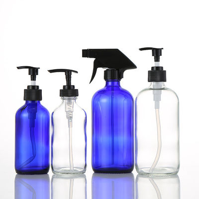 Cobalt Blue Glass Trigger Spray Bottle 250ml 500ml 1000ml Glass Boston Lotion Bottle with Pump and Logo/Graphic Design